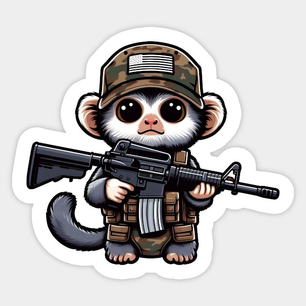 Tactical Marmoset Monkey Sticker by Rawlifegraphic